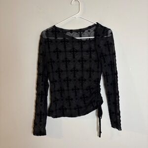 ROMWE Black Mesh Cross Top Women Size S